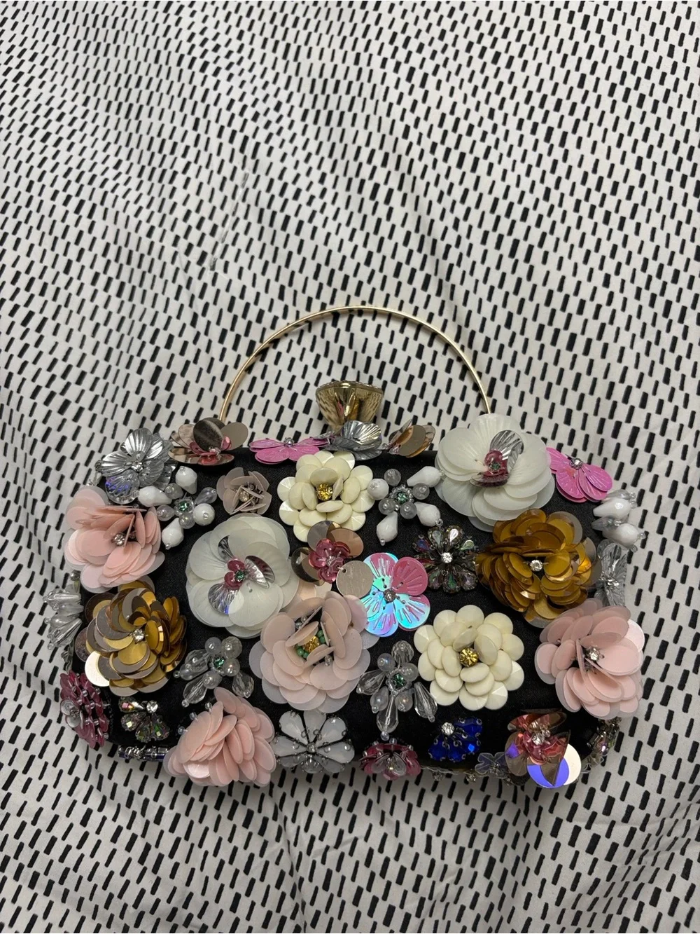 Elegant Floral Embellished Evening Bag in Black and Pastel